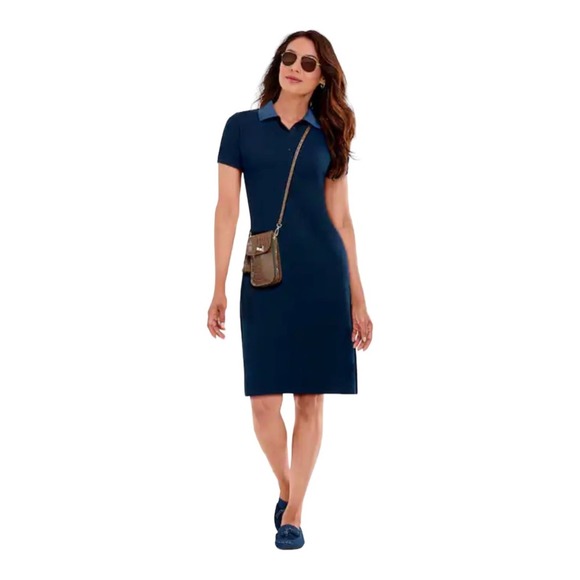 Gifted!  Monroe & Main Polo Dress Collared Navy Casual Short Sleeve Knee Length - Picture 15 of 15